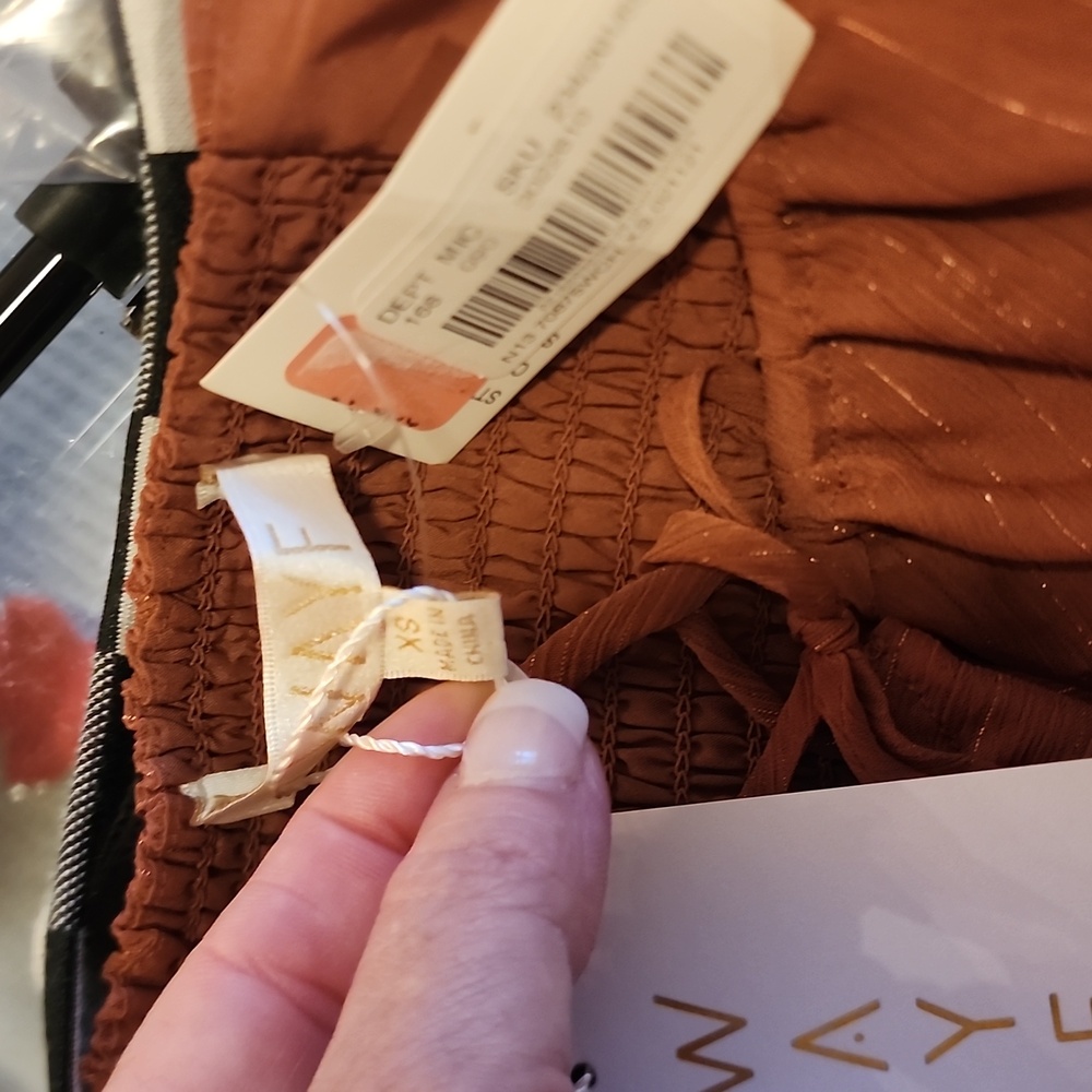 Wayf Orange Ruched Ruffled Blouse - Picture 7 of 7